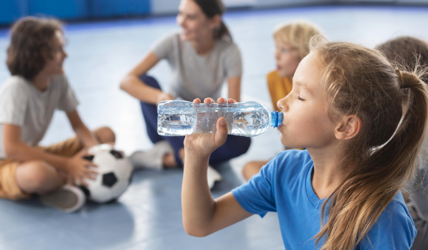 Students drink water during breaks