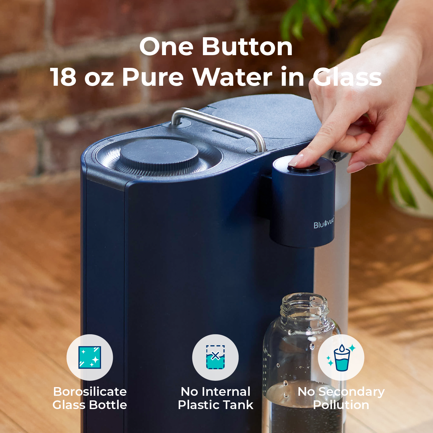Easy one-button operation for Bluevua ROPOT-Travel portable water purifier. #color_blue